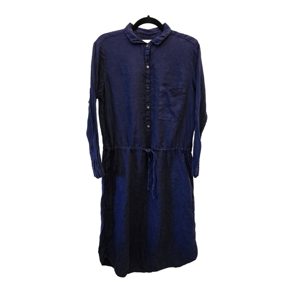 Velvet by Graham & Spencer Large 100% Linen Blue Dress Pocket Front Tie